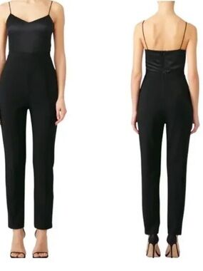 Black Halo Teagun Jumpsuit Womens 10 Black Silk Cocktail Party Formal
